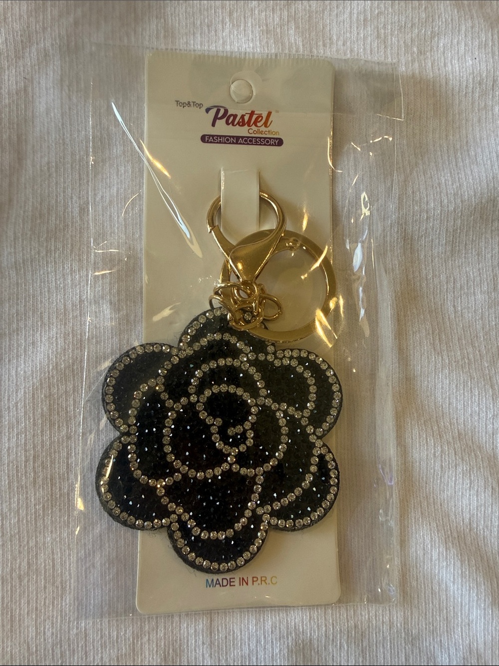 Othr Black Floral Crystal Key & Card Holder with Gold Hardware